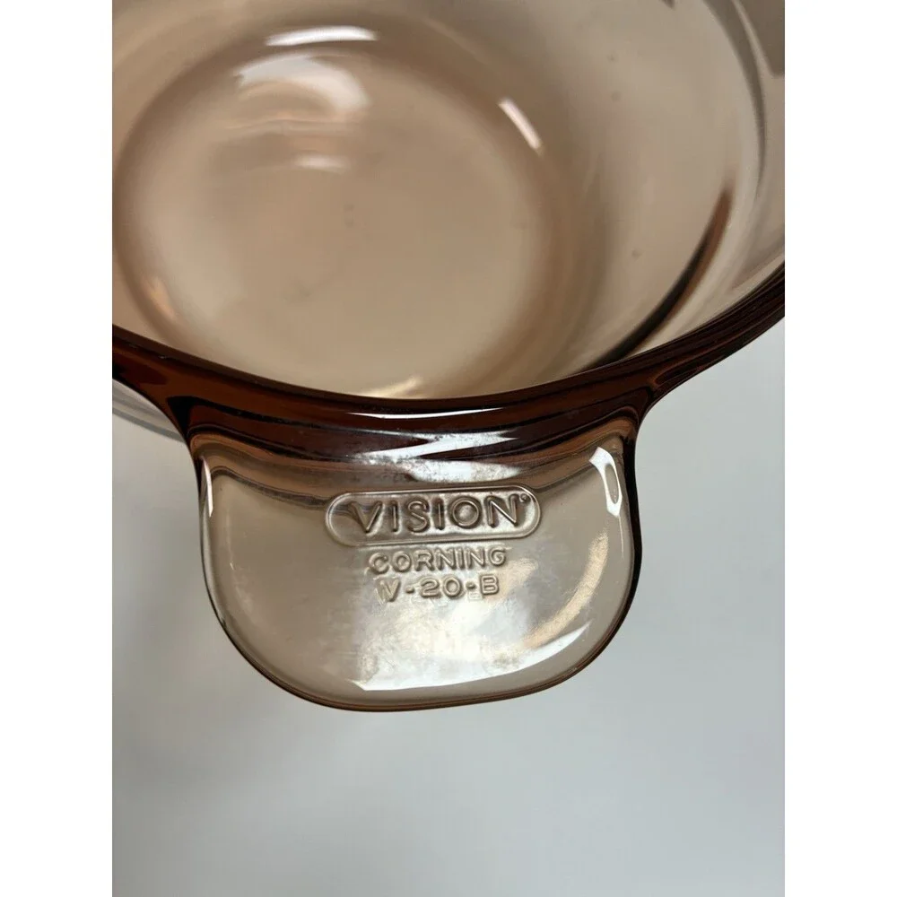 Vision Corning Ware Amber Glass Cookware Lot 2 Pc Bowl & Frying Pan USA
